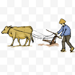 卡通小牛在耕地免抠图
