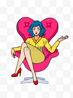 女八十年代图片_复古波普风坐在椅子上的女生可商