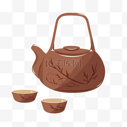 古风棕色茶具插画