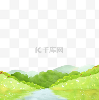 春天明媚小路春光风景PNG装饰绿色边框