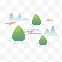 风景图绿色图片_端午节粽子山水风景矢量图