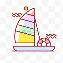 夏天卡通海滩帆船冲浪矢量图