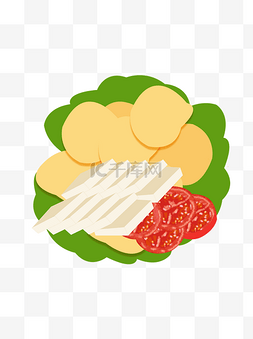 手绘食物土豆片西红柿豆腐片元素