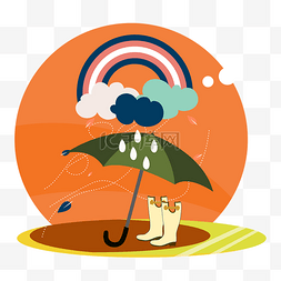 卡通刮风下雨图片_卡通手绘下雨雨季场景插画