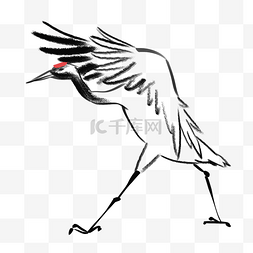 手绘水墨黑白展翅的仙鹤