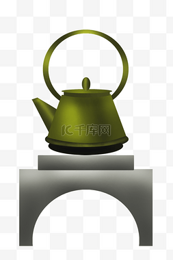绿色茶壶茶具插画