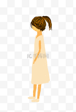 手绘卡通穿黄色裙子的小女孩插画