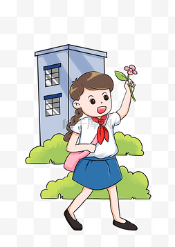 幼儿园开学卡通图片_校园系列校服卡通女孩手绘插画