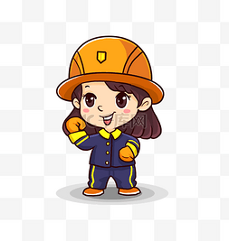 劳动节可爱小女生消防员制服Q版