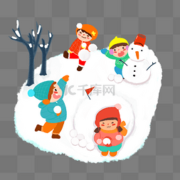 冬季可爱小孩打雪仗玩耍绘本PNG