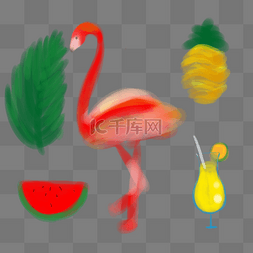 夏季水果火烈鸟标签设计