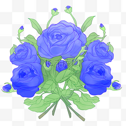 手绘情人节装饰蓝色玫瑰花元素