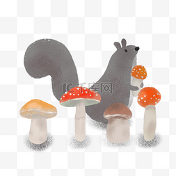 手绘可爱松鼠和蘑菇