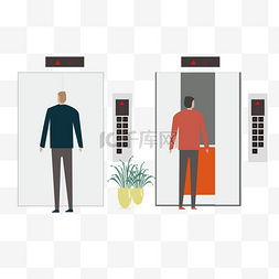 商务免抠素材图片_两个等电梯的男人扁平化撞色夸张
