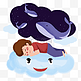 世界睡眠日男孩云朵上梦见鲸鱼