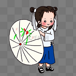 古装伞图片_手绘古装拿伞的小女孩