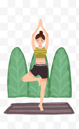 室外瑜伽的女孩插画