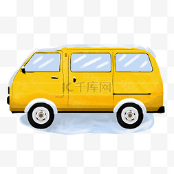 行驶的汽车图片_黄色小汽车手绘设计面包车