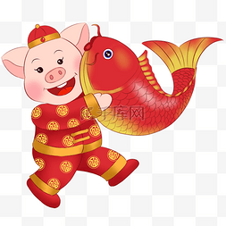 金龙鱼图片_抱着红鲤鱼的小猪猪之猪猪系列五