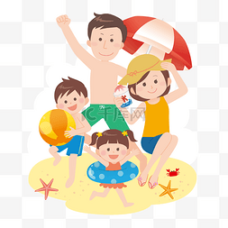 沙滩图片_通用节日彩色卡通手绘夏季沙滩玩