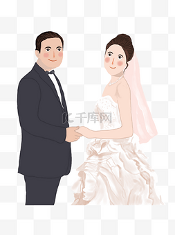 幸福新郎新娘图片_手绘卡通婚礼上开心幸福结婚的新