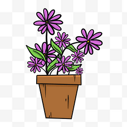 手绘紫花盆栽