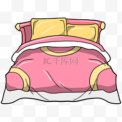 黄色被子图片_手绘粉色的床插画