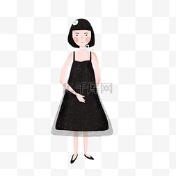 简约手绘穿黑裙子的女孩插画海报