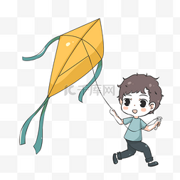 奔跑的放风筝小男孩