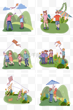 春季出游图片_家人朋友春季出游踏春放风筝套图