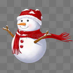 红色的帽子图片_手绘冬天戴帽子和围巾的雪人免费