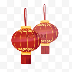 金色手绘灯笼图片_中国风手绘装饰物红色灯笼PNG素材