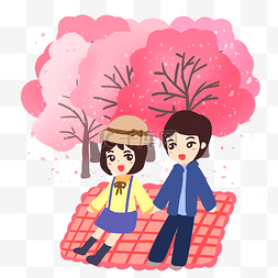 樱花花瓣图片_在樱花树下野餐的情侣