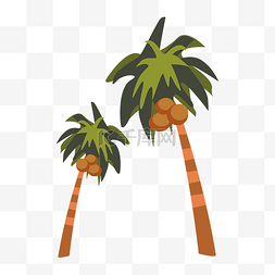 大海沙滩风景图片_矢量手绘卡通椰子树