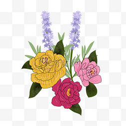 紫色手绘花艺图片_手绘玫瑰花插花花艺节日花朵