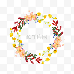 手绘绿色桃花图片_矢量手绘花边花环