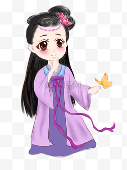 Q版古风女孩手绘卡通插画