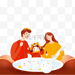 元宵佳节图片_手插画绘一家人吃元宵