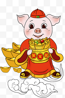 中国祥云猪年图片_卡通猪年手绘插画