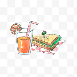 手绘夏季夏天暑期暑假饮料三明治