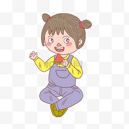 水果手简笔画图片_人物吃西瓜女孩