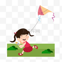 卡通女孩春天放风筝