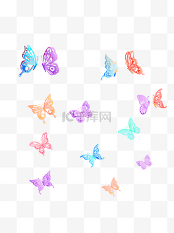 质感彩色发光蝴蝶漂浮装饰元素可
