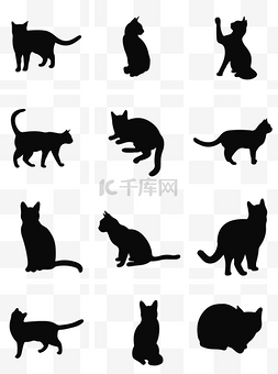 卡通猫图片_猫咪十二种动态剪影