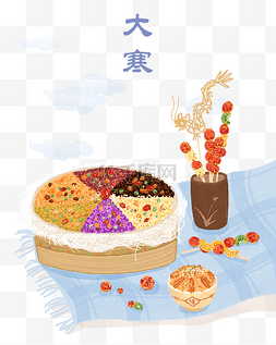 手绘炒饭图片_大寒二十四节气美食插画