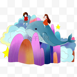 幻想世界海底骑鲸鱼小女孩
