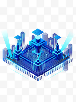 商用手绘2.5D科技感芯片透气蓝矢量建筑