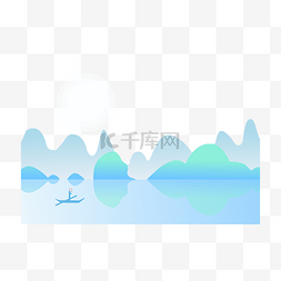 矢量手绘卡通蓝色渐变风景