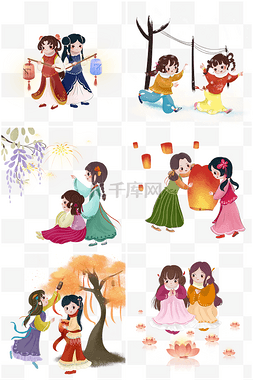 卡通新年2019图片_新年中国风古风汉服女孩们的新年