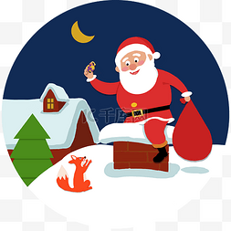 圣诞夜雪橇图片_圣诞节圣诞老人小狐狸手绘插画